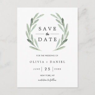 Rustic Green Wreath Eenvoudige bruiloft Save the D Aankondigingskaart