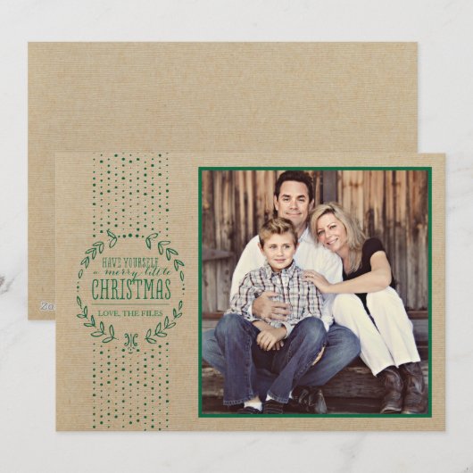 Rustic Green Wreath Holiday Photo Card Feestdagenkaart (Voorkant / Achterkant)