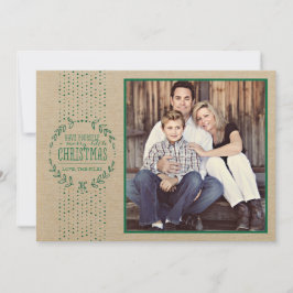 Rustic Green Wreath Holiday Photo Card Feestdagenkaart