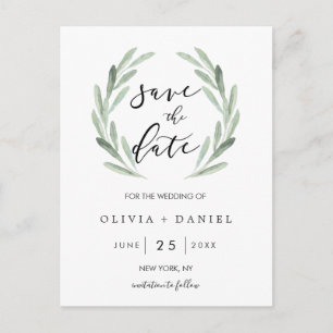 Rustic Green Wreath Simple Wedding Save the Date Aankondigingskaart