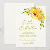 Rustic Green Yellow Floral Handwritten Wedding Kaart (Voorkant / Achterkant)