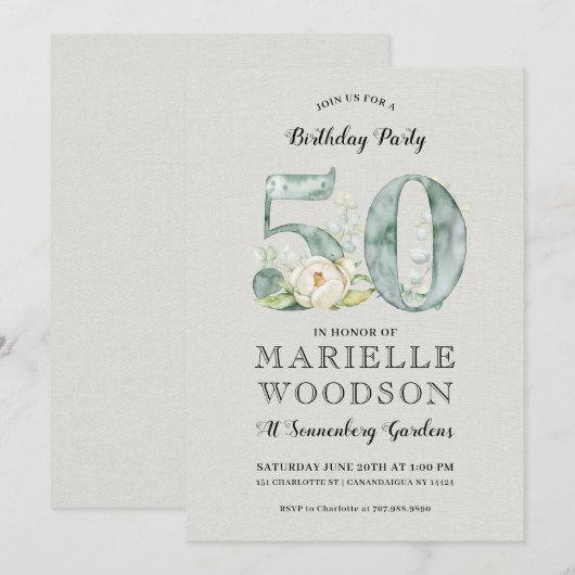 Rustic Greenery 50th Birthday Party Kaart (Voorkant / Achterkant)
