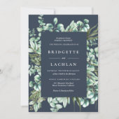 Rustic Greenery and Navy Eucalyptus Wedding Kaart (Voorkant)