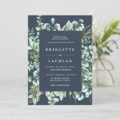 Rustic Greenery and Navy Eucalyptus Wedding Kaart (Staand voorkant)