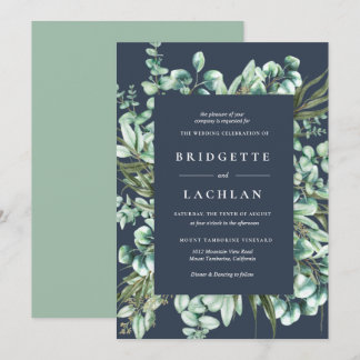 Rustic Greenery and Navy Eucalyptus Wedding Kaart