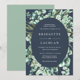 Rustic Greenery and Navy Eucalyptus Wedding Kaart