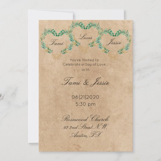 Rustic Greenery Antiek Heart Beauful Wedding Kaart (Voorkant)