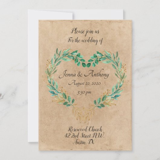 Rustic Greenery Antiek Heart Beauful Wedding Kaart (Voorkant)