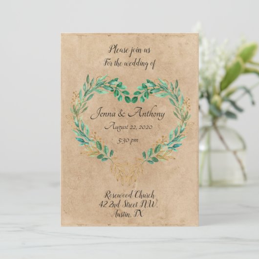 Rustic Greenery Antiek Heart Beauful Wedding Kaart (Staand voorkant)