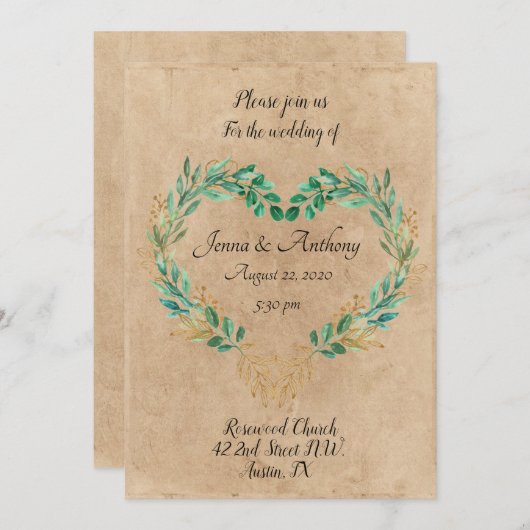 Rustic Greenery Antiek Heart Beauful Wedding Kaart (Voorkant / Achterkant)