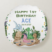 Rustic Greenery Baby Dinosaurs Wild Op een dag Rond Kussen (Voorkant)