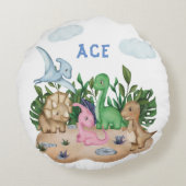 Rustic Greenery Baby Dinosaurs Wild Op een dag Rond Kussen (Achterkant)