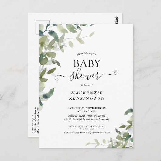 Rustic Greenery Baby shower Invitation Briefkaart (Voorkant / Achterkant)