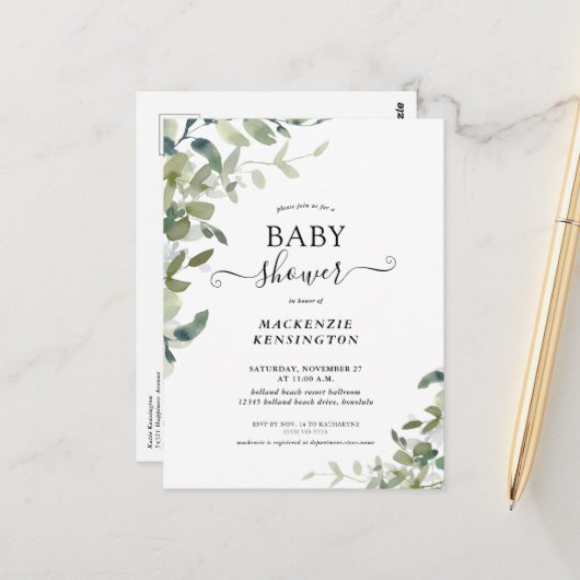 Rustic Greenery Baby shower Invitation Briefkaart (Voorkant / Achterkant in situ)