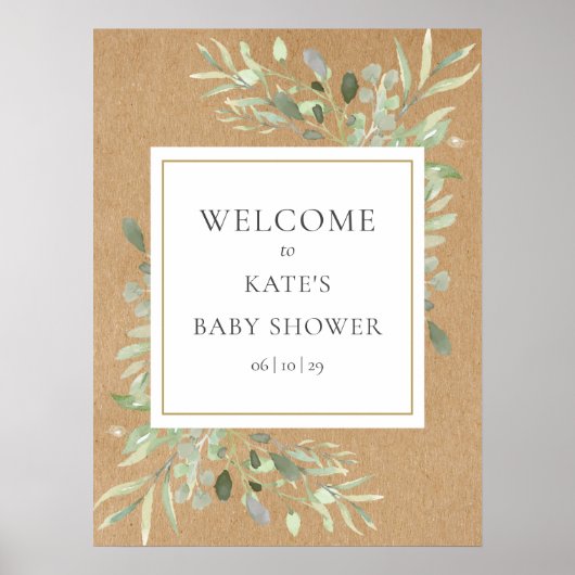 Rustic Greenery Baby shower Welkomstteken Poster (Voorkant)