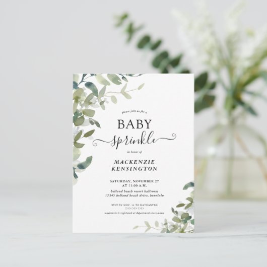 Rustic Greenery Baby Sprinkle Invitation Briefkaart (Staand voorkant)