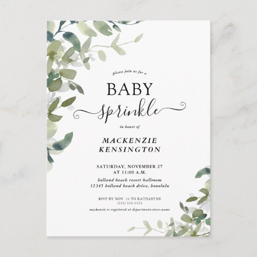 Rustic Greenery Baby Sprinkle Invitation Briefkaart (Voorkant)