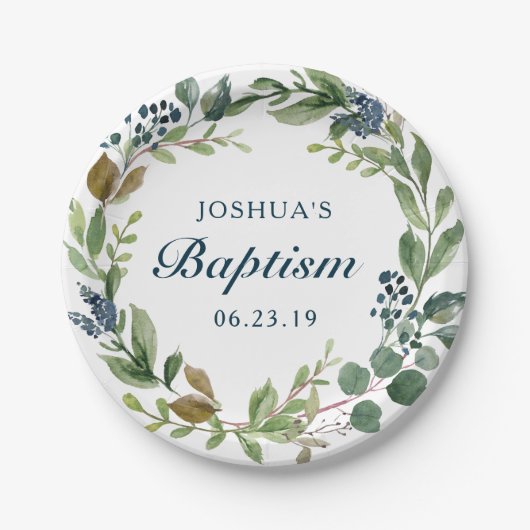 Rustic Greenery Baptism Paper Bord (Voorkant)