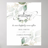 Rustic Greenery Bladeren Gouden Trouw Welkom Bord Poster (Voorkant)