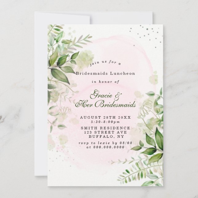 Rustic Greenery Blush Bridesmaids Luncheon Invites (Voorkant)