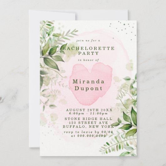 Rustic Greenery Blush Pink Airy Bachelorette Kaart (Voorkant)