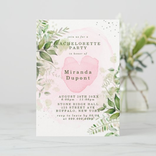 Rustic Greenery Blush Pink Airy Bachelorette Kaart (Staand voorkant)