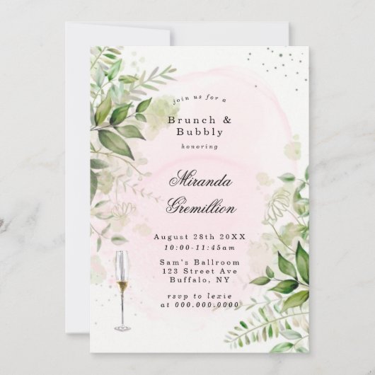 Rustic Greenery Blush Pink Airy Brunch & Bubble Kaart (Voorkant)