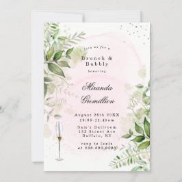 Rustic Greenery Blush Pink Airy Brunch & Bubble Kaart