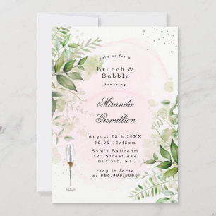 Rustic Greenery Blush Pink Airy Brunch & Bubble Kaart