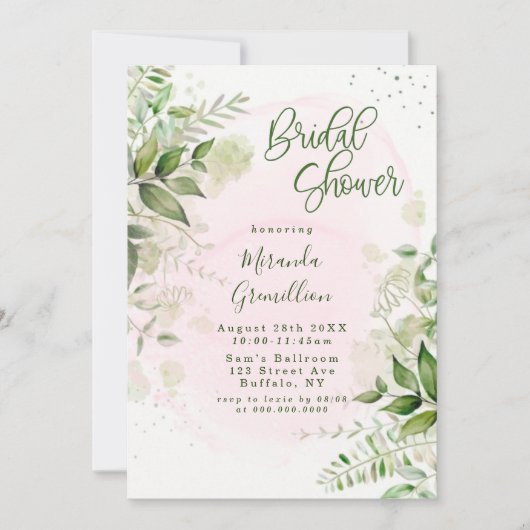 Rustic Greenery Blush Pink Airy Vrijgezellenfeest Kaart (Voorkant)