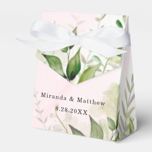 Rustic Greenery Blush Pink Airy Wedding Favor Box Bedankdoosjes (Voorkant Zijde)