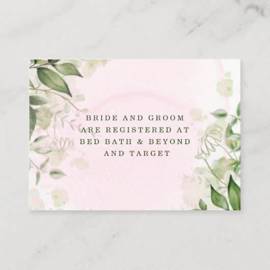 Rustic Greenery Blush Pink Airy Wedding Registry Visitekaartje (Achterkant)