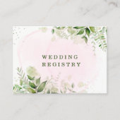 Rustic Greenery Blush Pink Airy Wedding Registry Visitekaartje (Voorkant)