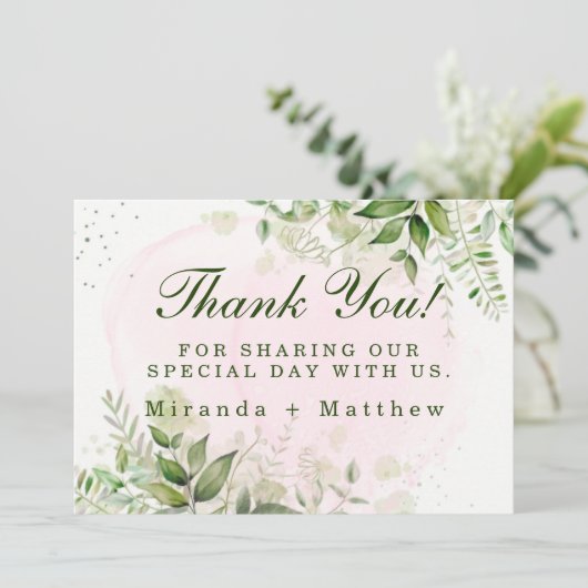 Rustic Greenery Blush Pink Weddenschap Kaart (Staand voorkant)