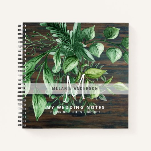 Rustic Greenery Botanical Monogram Wedding Planner Notitieboek (Voorkant)