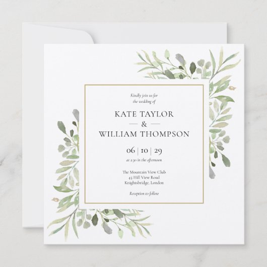Rustic Greenery Botanical Waterverf Wedding Kaart (Voorkant)