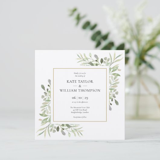 Rustic Greenery Botanical Waterverf Wedding Kaart (Staand voorkant)
