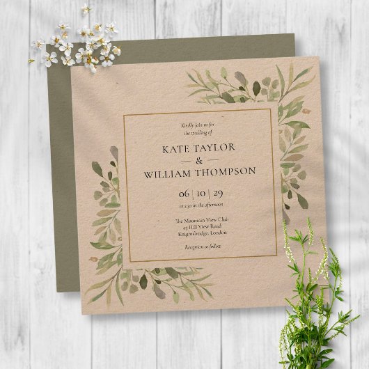 Rustic Greenery Botanical Waterverf Wedding Kaart