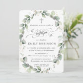 Rustic Greenery Botanical Wreath Silver Baptisme Kaart (Staand voorkant)