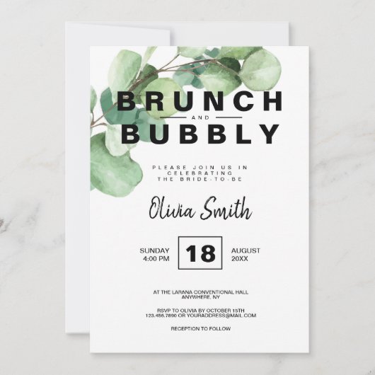 Rustic Greenery Brunch en Bubble Vrijgezellenfeest Kaart (Voorkant)