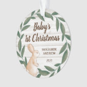 Rustic Greenery Bunny Baby's eerste kerstfoto Ornament (voorkant)