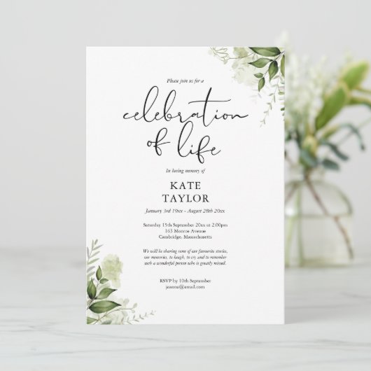 Rustic Greenery Celebration of Life Funeral Kaart (Staand voorkant)