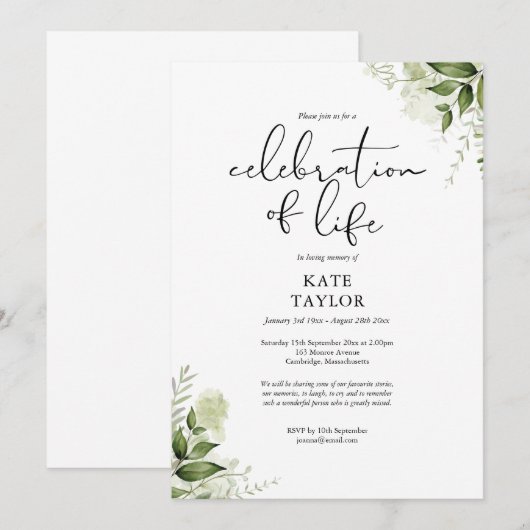 Rustic Greenery Celebration of Life Funeral Kaart (Voorkant / Achterkant)