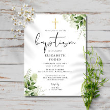 Rustic Greenery Chic Monogram Baptism Uitnodiging