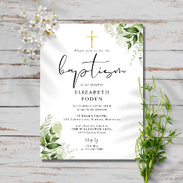 Rustic Greenery Chic Monogram Baptism Uitnodiging