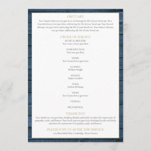 Rustic Greenery Christelijke begrafenis Orde van S Programmakaart (Achterkant)