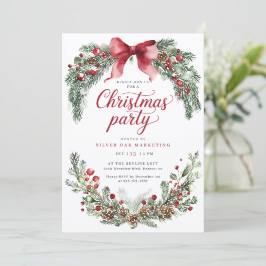 Rustic Greenery Christmas Party Kaart (Staand voorkant)
