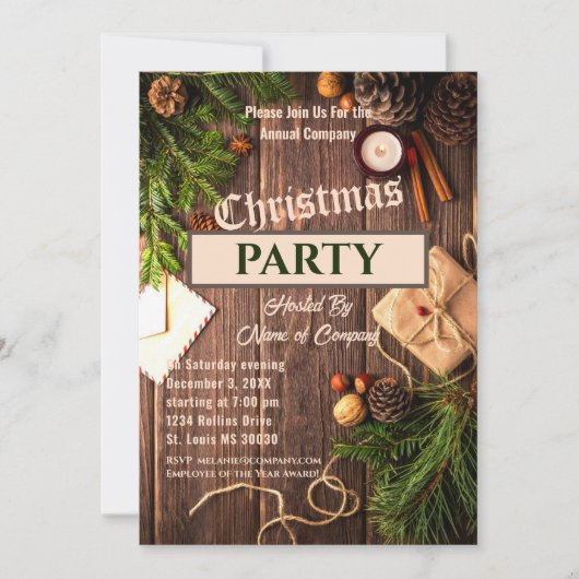 Rustic Greenery Company Kerstparty Uitnodiging (Voorkant)