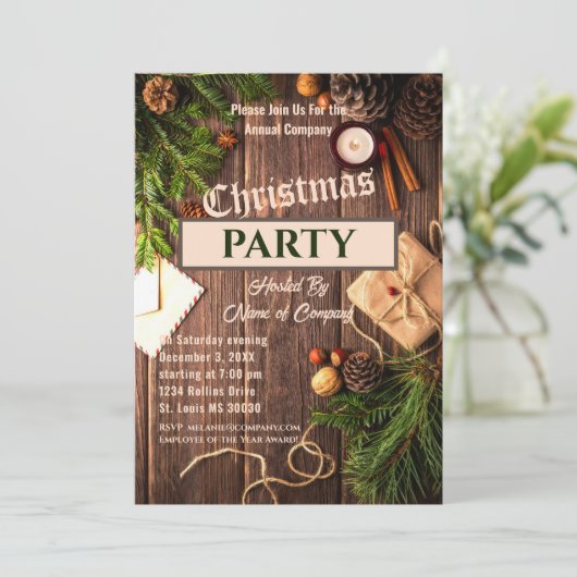 Rustic Greenery Company Kerstparty Uitnodiging (Staand voorkant)