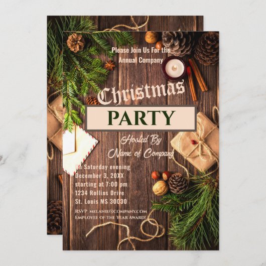Rustic Greenery Company Kerstparty Uitnodiging (Voorkant / Achterkant)
